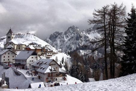 Small town on top of a mountain in winter