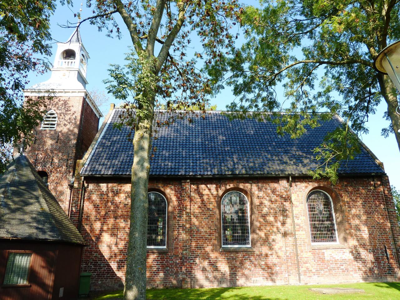 Brick church in a park